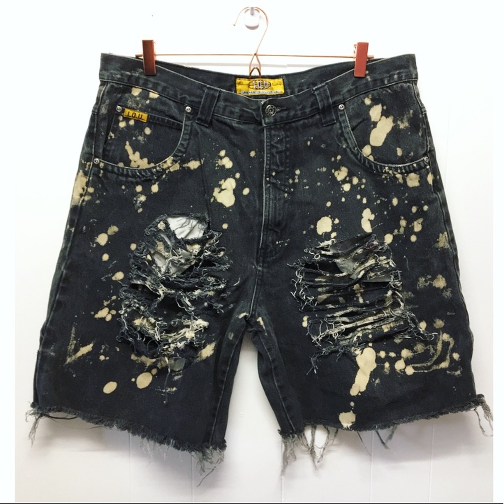 I.O.U. | Distressed Black Jean Shorts Acid Washed